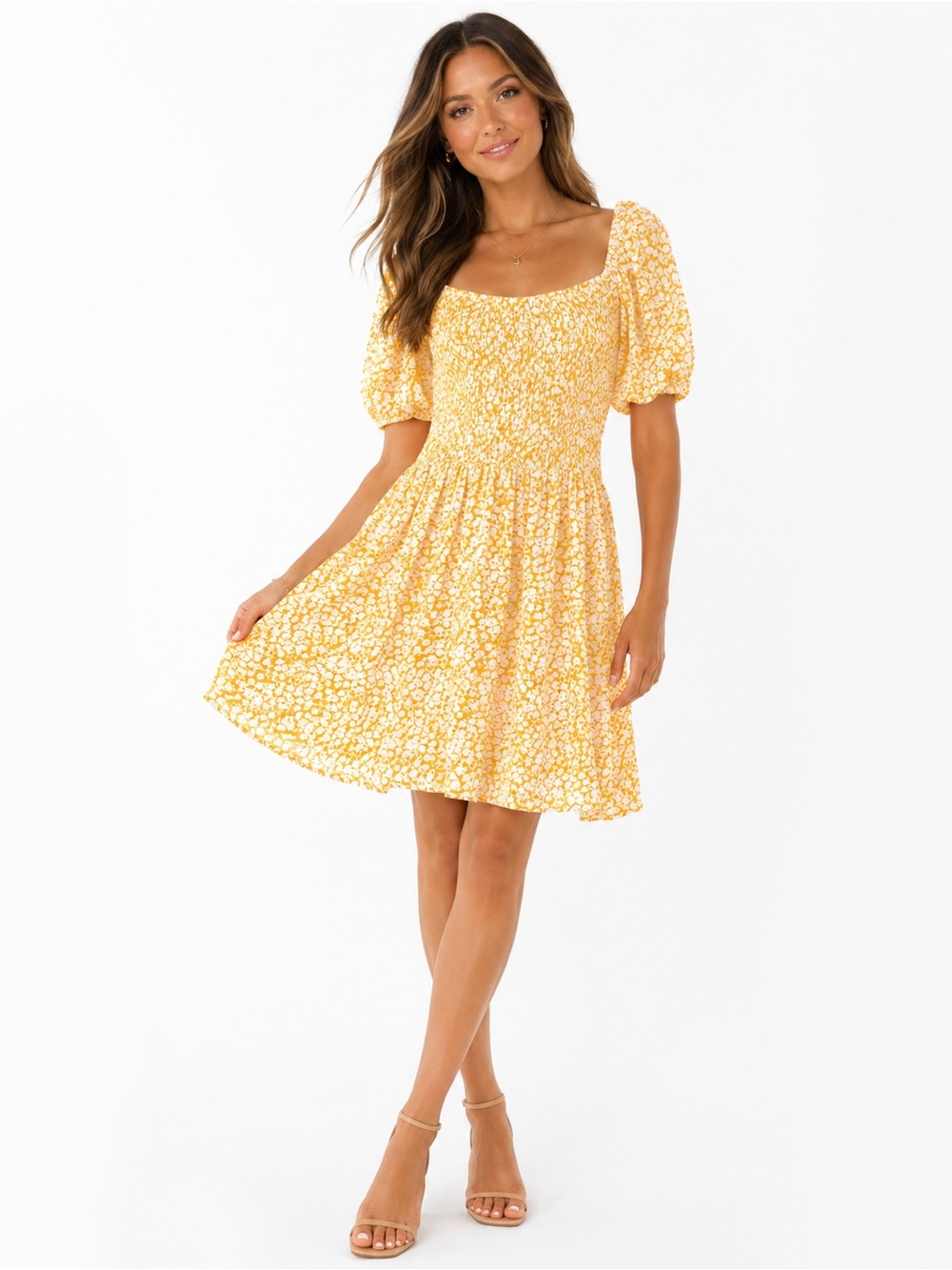 🌺 Lost + Wander Floral Smocked Puff Sleeve Mini Dress